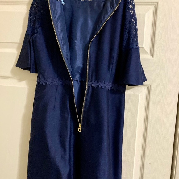 Draper James Navy Lace Inset Flutter Sleeve Dress - Picture 4 of 8